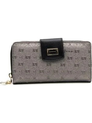 Silver & Polo Silver Polo Platin - Siyah Logolu Kadın Cüzdan ve Kartlık SP928