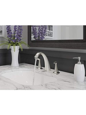 Esmo Home K-45102-4-BN Alteo Banyo Bataryası, Banyo Lavabo Bataryası, Alteo Koleksiyonu, Fırçalanmış Nikel Metal Tahliyeli 2 Saplı Yaygın Musluk
