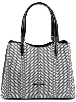 Silver & Polo Silver Polo Siyah Beyaz - Siyah Hasır Kadın El Çantası SP1205