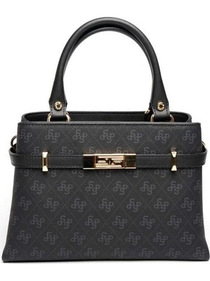 Silver & Polo Silver Polo Siyah - Siyah Monogram Kadın El Çantası SP1149
