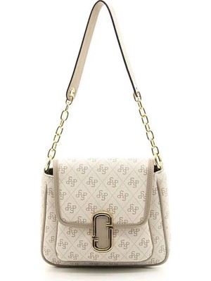 Silver & Polo Silver Polo Bej - Kum Monogram Kadın Omuz Çantası SP1147