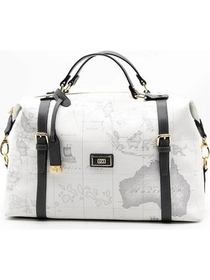 Silver & Polo Silver Polo Beyaz - Antrasit Harita Kadın Seyahat Çantası SP1064