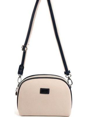 Silver & Polo Silver Polo Bej - Lacivert Petek Kadın Çapraz Çanta SP765