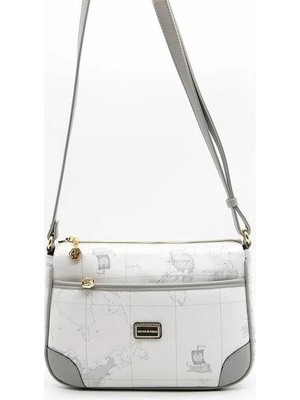 Silver & Polo Silver Polo Beyaz - Antrasit Harita Kadın Çapraz Çanta SP1060