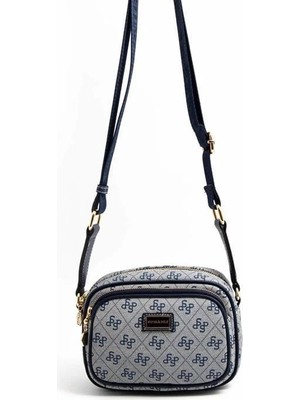 Silver & Polo Silver Polo Gri - Lacivert Monogram Kadın Çapraz Çanta SP1111