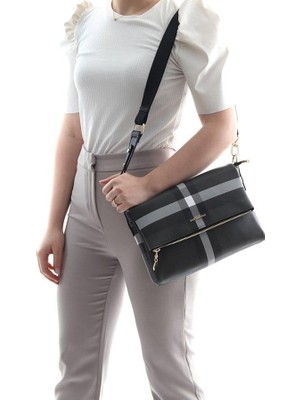 Silver & Polo Silver Polo Siyah - Siyah Ekose Kadın Çapraz Çanta SP963