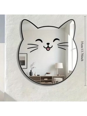 Popüler Sepet Kırılmaz Pleksi Gülen Kedi Duvar Aynası - 35X35 cm Çocuk ve Bebek Odası Dekoratif Ayna