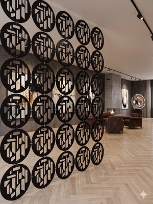 Wooddoom Lazer Kesim Paravan, Ahşap Separatör, Oda 4'lü Panel Levha MODEL19 40 x 40 cm