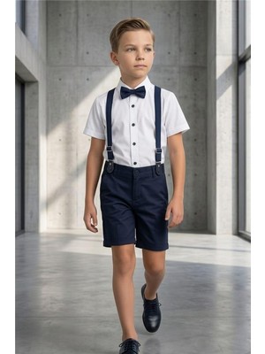 Pina Kids Erkek Çocuk Askılı Papyonlu Kısa Kollu Şortlu Ikili Takım