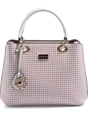 Silver & Polo Silver Polo Bordo - Kemik Kaz Ayağı Ekose Kadın El Çantası SP1272