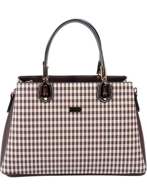 Silver & Polo Silver Polo Kahve Sarı - Kahve Ekose Line Kare Kadın El Çantası SP1253