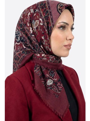 Hadiora Kadın Bordo Etnilk Desen Flamlı Eşarp