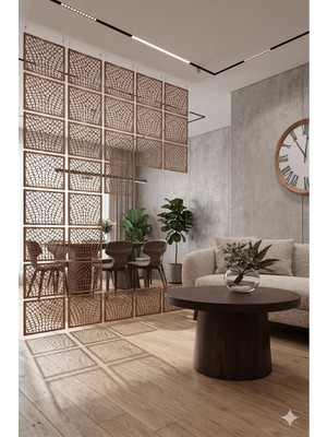 Wooddoom Lazer Kesim Paravan, Ahşap Separatör, Oda 4'lü Panel Levha MODEL27 40 x 40 cm