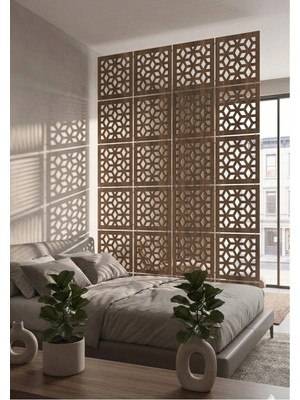 Wooddoom Lazer Kesim Paravan, Ahşap Separatör, Oda 4'lü Panel Levha MODEL04 40 x 40 cm