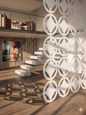 Wooddoom Lazer Kesim Paravan, Ahşap Separatör, Oda 4'lü Panel Levha MODEL13 40 x 40 cm