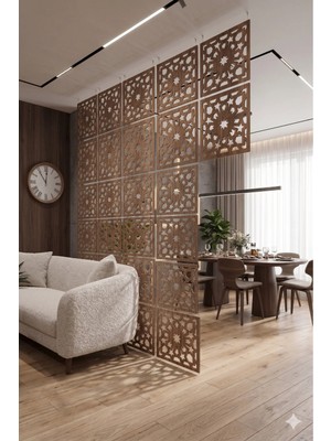 Wooddoom Lazer Kesim Paravan, Ahşap Separatör, Oda 4'lü Panel Levha MODEL25 40 x 40 cm