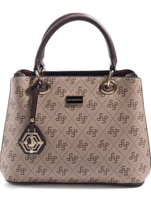 Silver & Polo Silver Polo Koyu Bej - Kahve Monogram Kadın El Çantası SP1272
