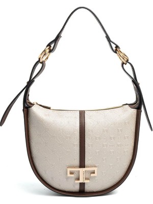 Silver & Polo Silver Polo Bej - Kahve Logolu Kadın Omuz Çantası SP1270