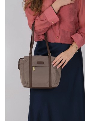 Silver & Polo Silver Polo SP1215 Kadın Omuz Çantası Saten Kum-Kahve