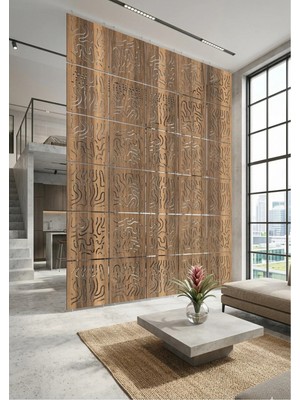 Wooddoom Lazer Kesim Paravan, Ahşap Separatör, Oda 4'lü Panel Levha MODEL01 40 x 40 cm