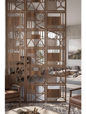 Wooddoom Lazer Kesim Paravan, Ahşap Separatör, Oda 4'lü Panel Levha MODEL08 40 x 40 cm
