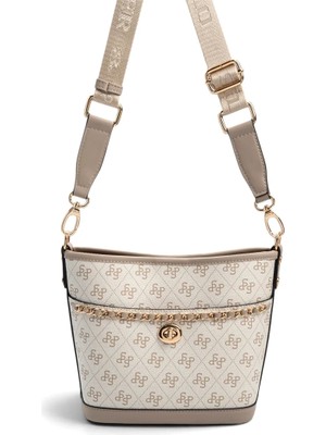 Silver & Polo Silver Polo SP1284 Kadın Omuz Çantası Monogram Bej-Kum