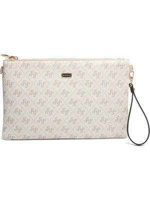 Silver & Polo Silver Polo Bej - Kum Beji Monogram Kadın Portföy ve Clutch El Çantası SP1034