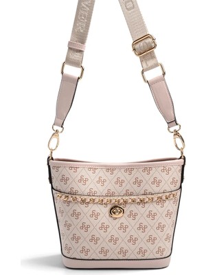 Silver & Polo Silver Polo SP1284 Kadın Omuz Çantası Monogram Pembe-Pudra