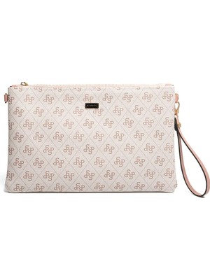Silver & Polo Silver Polo Pembe - Somon Monogram Kadın Portföy ve Clutch El Çantası SP1034