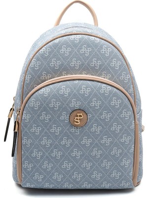 Silver & Polo Silver Polo SP1062 Kadın Sırt Çantası Monogram Mavi-Ten