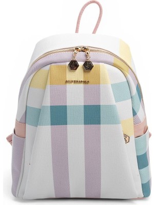 Silver & Polo Silver Polo Lila - Pembe Ekose Kadın Sırt Çantası SP926