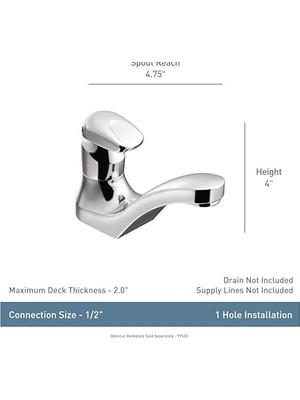 Esmo Home Ticari Krom M-Press Tek Montajlı Ölçüm Banyo Lavabo Bataryası.5 Gpm, 8884