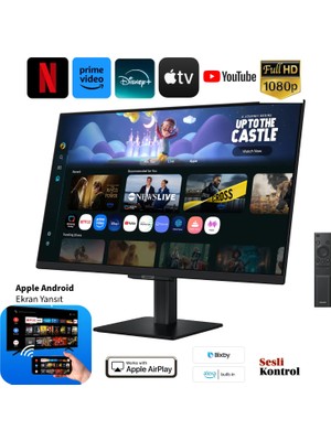 Samsung 32 Inç 81 Ekran 4K UHD 3840X2160 Çözünürlüklü HDR10 Destekli Tizen Işletim Sistemli Va Panel 60Hz Yenileme Hızı 4ms Tepki Süreli Smart Monitör Tv Wi-Fi Bluetooth USB Type-C Akıllı Ekran Siyah