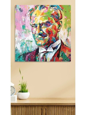 Şehzat Yağlı Boya Efektli Mustafa Kemal Atatürk Portresi Karizma Soyut Kanvas Tablo