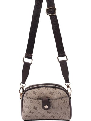 Silver & Polo Silver Polo SP1144 Kadın Çapraz Çanta Monogram Koyu Bej-Kahve