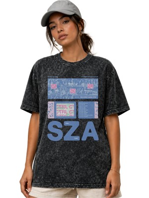 Sevbano Sza Rapper Şarkıcı Ön Baskılı Unisex Oversize Vintage Yıkamalı Tişört