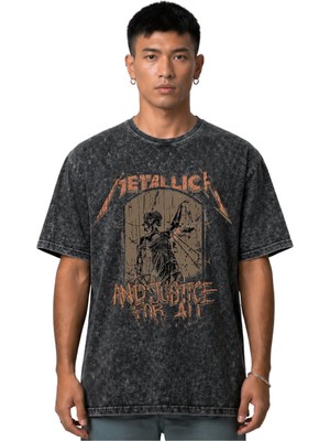 Sevbano Metallica Rock Metal Müzik Grubu Ön Baskılı Unisex Oversize Vintage Yıkamalı Tişört