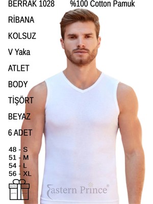 Berrak Erkek Ribana Cotton Kolsuz V Yaka Atlet Body 6 Adet 1028