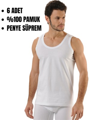 HMD %100 Pamuk 6'lı Erkek Beyaz Suprem Askılı Atlet