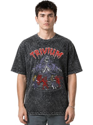 Sevbano Trivium Rock Metal Müzik Grubu Ön Baskılı Unisex Oversize Vintage Yıkamalı Tişört
