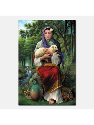 Şehzat Köylü Kadın ve Kuzu Sanatsal Kanvas Tablo