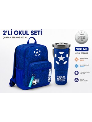 Coral High Futbol Desenli Lacivert Sırt Çantası 23697+ÇELIK Termos 900 ml 38721