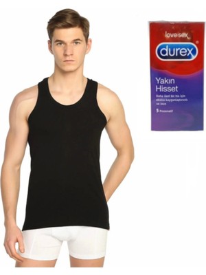 Tutku Erkek Gri Ribana Likralı Atlet 3'lü Paket Durex Prezervatif