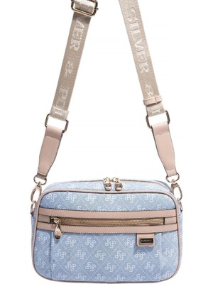 Silver & Polo Silver Polo SP1280 Kadın Çapraz Çanta Monogram Mavi-Ten