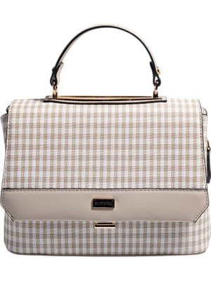 Silver & Polo Silver Polo SP838 Kadın Çapraz Çanta Ekose Line Kare Kahve Sarı-Kahve