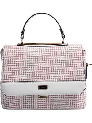 Silver & Polo Silver Polo Bordo - Kemik Kaz Ayağı Ekose Kadın Çapraz Çanta SP838