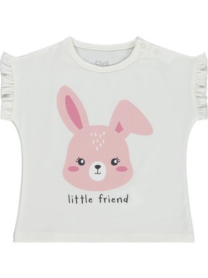 Civil Baby Little Friend Baskılı Fırfır Detaylı 6-18 Ay Tişört  - Ekru