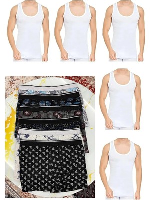 Marjinal Tekstil 10 Parça Atlet ve Boxer Takımı Ekonomik Paket 5 Boxer 5 Atlet Pamuklu