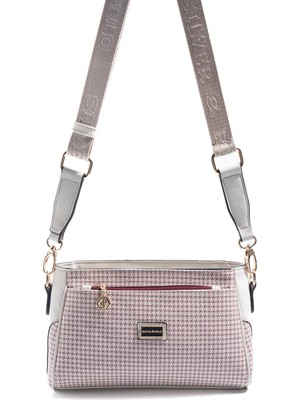 Silver & Polo Silver Polo Bordo - Kemik Kaz Ayağı Ekose Kadın Çapraz Çanta SP1273