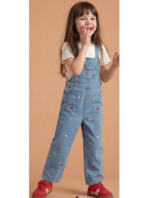 LC Waikiki Lcw Kids Indigo Hello Kityy Nakışlı Kız Çocuk Jean Salopet